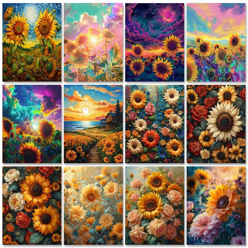 

GATYZTORY Frame Sunflowers Diy Oil Painting By Numbers Landscape Modern Wall Art Canvas Painting Unique Gift Wall Artwork