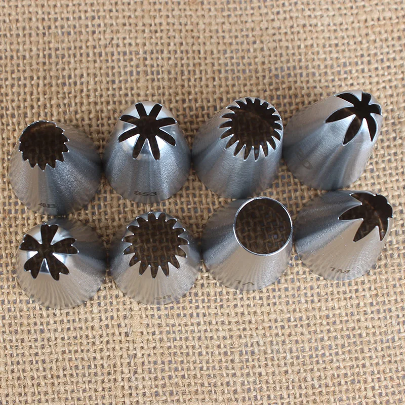 8pcs stainless steel piping nozzles set — icing tips for cake, biscuit & cupcake decoration 4