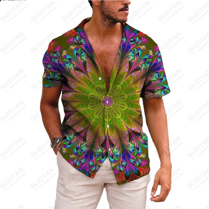 

2023 Summer New Men's Fashion Casual 3D Printing Breathable Loose Short Sleeve Shirt Button Plus Size Shirt Men's Hawaiian Top