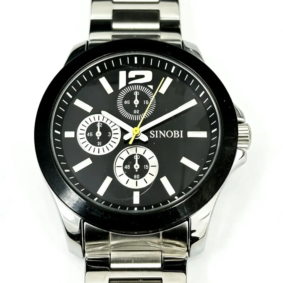 Promtion Item Elegant Black Dial Mens Stainless Steel Strap Quartz Wrist Watch New Nice Gift Wholesale Price