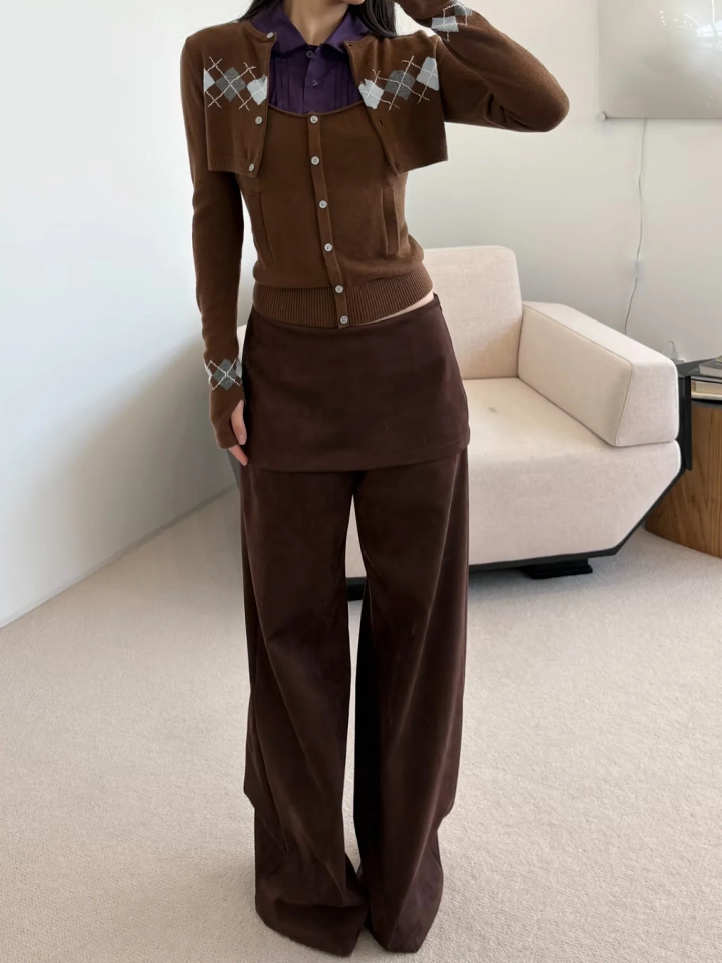 Rarely Suede Wide Leg Pants Casual Straight Leg Women's Coffee Color Autumn Winter New Style Comfortable Loose Fit Trousers