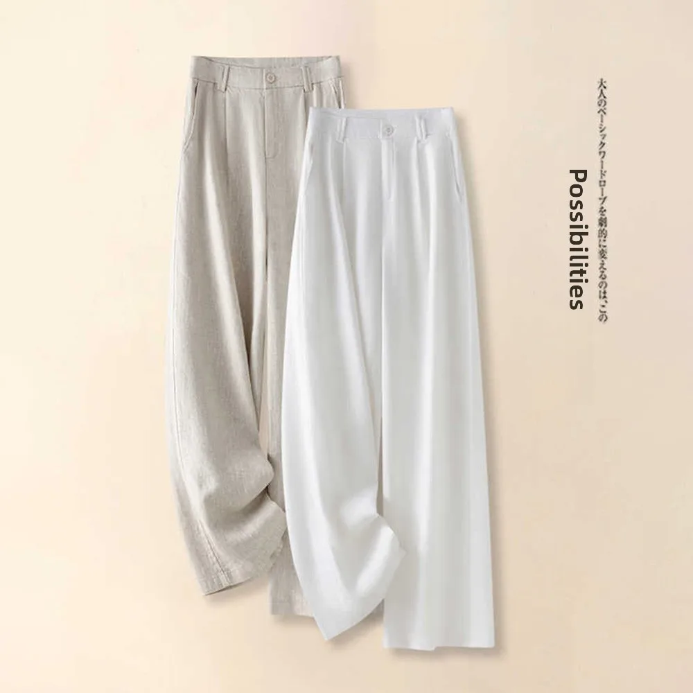 Loose High Waist Wide Leg Pants Women Summer Casual Straight Cut Long Trousers Pure Color Pleated Draped Fashionable