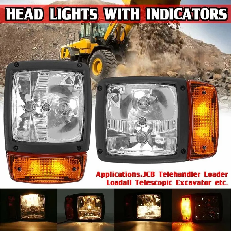 Left&Right Excavator For JCB Front LED Headlight Turn Signallamp Indicator Worklight Tractor Telehandler Loader Forklift