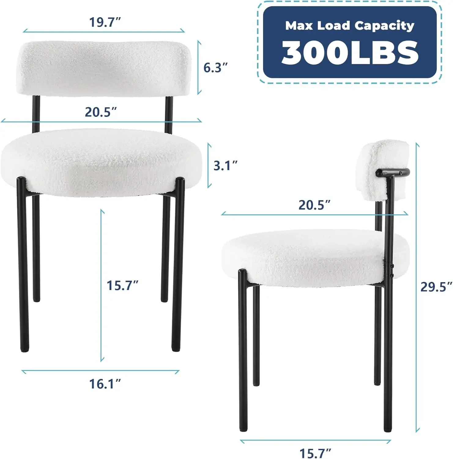 Juego de 6 sillas de comedor - Sillas de comedor de cocina Sillas de comedor modernas de mediados de siglo con metalogrosolsterados,