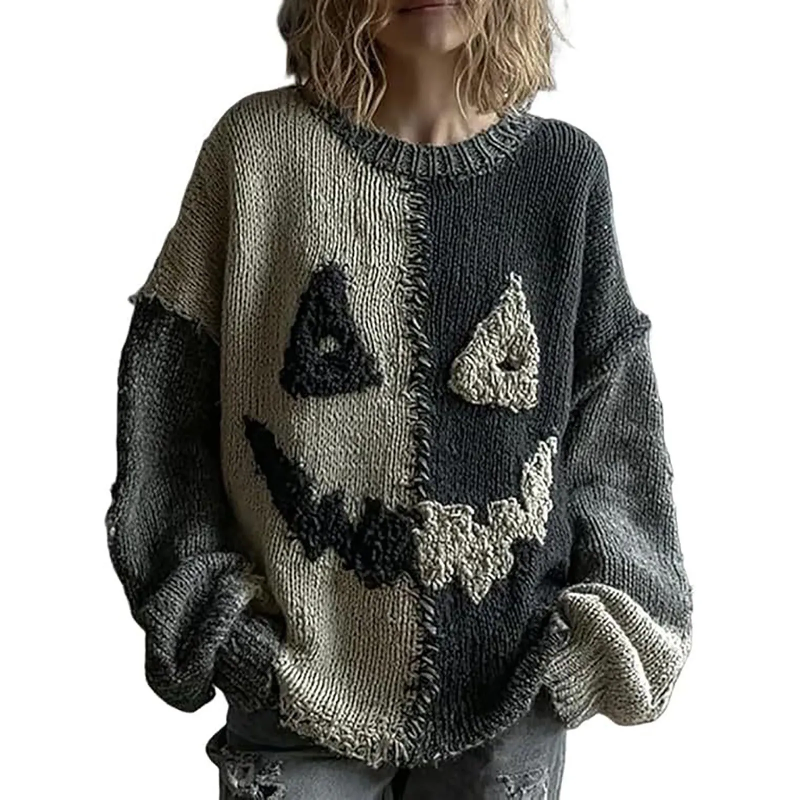 Nuovo maglione a maniche lunghe allentato da donna in stile europeo americano, pullover con scollo a O con stampa digitale dei cartoni animati, elegante e unico ​
