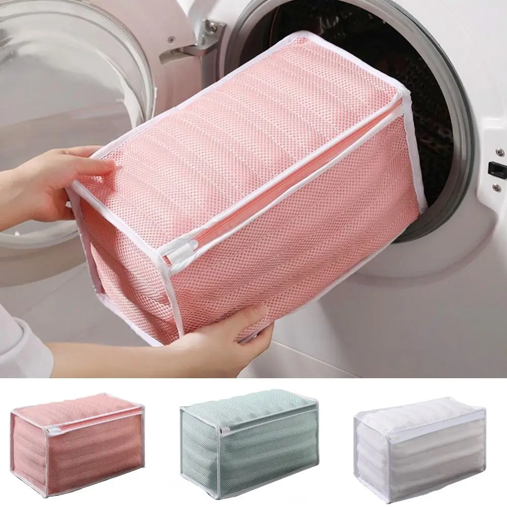 Rectangle Shoes Washing Bag Anti-deformation Reusable Sneakers Laundry Basket Protective with Zipper Washing Machine Shoe Bag