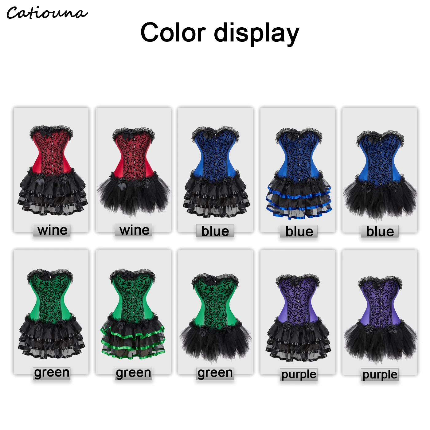 Sexy Women\'s Vintage Lingerie Corset Dress Burlesque Overbust and Lace Mini Skirt Showgirl Clubwear Corset Dress Skirt Plus Size