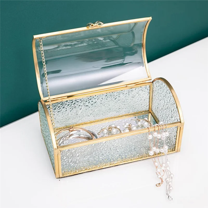

ABWP-Treasure Chest Box Glass Jewelry Boxes Jewelry Organizer Gold Glasses Box For Storage Ring Earring Small