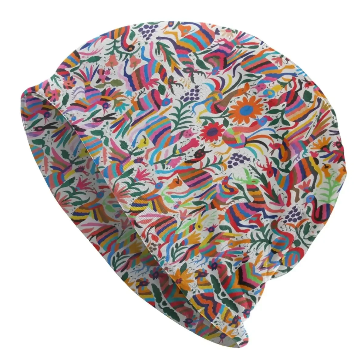 Mexican Otomi Fabric Mexico Art Bonnet Homme Fashion Knitted Hat For Men Women Warm Winter Flowers Mexico Beanies Caps