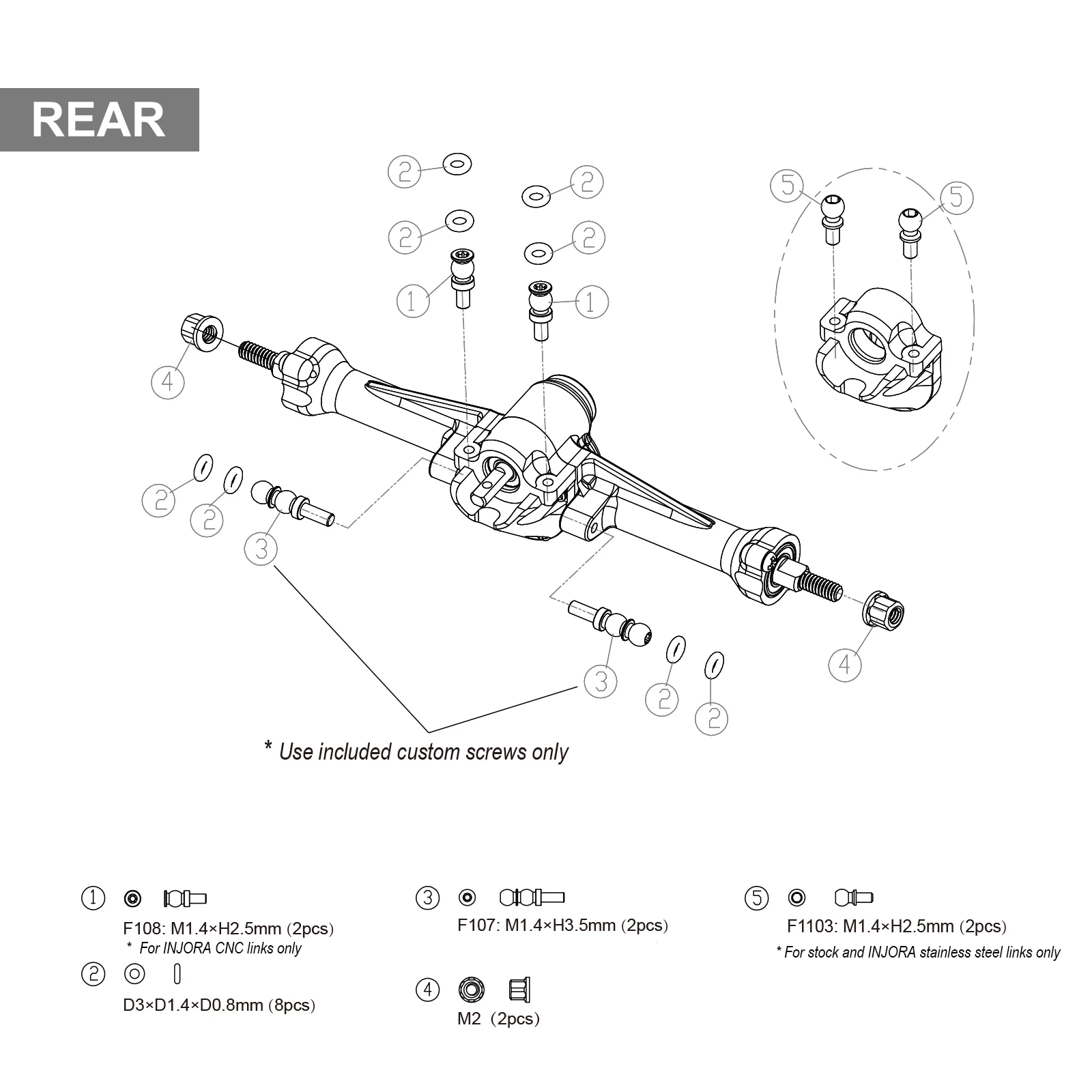 INJORA +3mm Planet Axles with Brass Steering Knuckles for 1/30 Axial SCX30