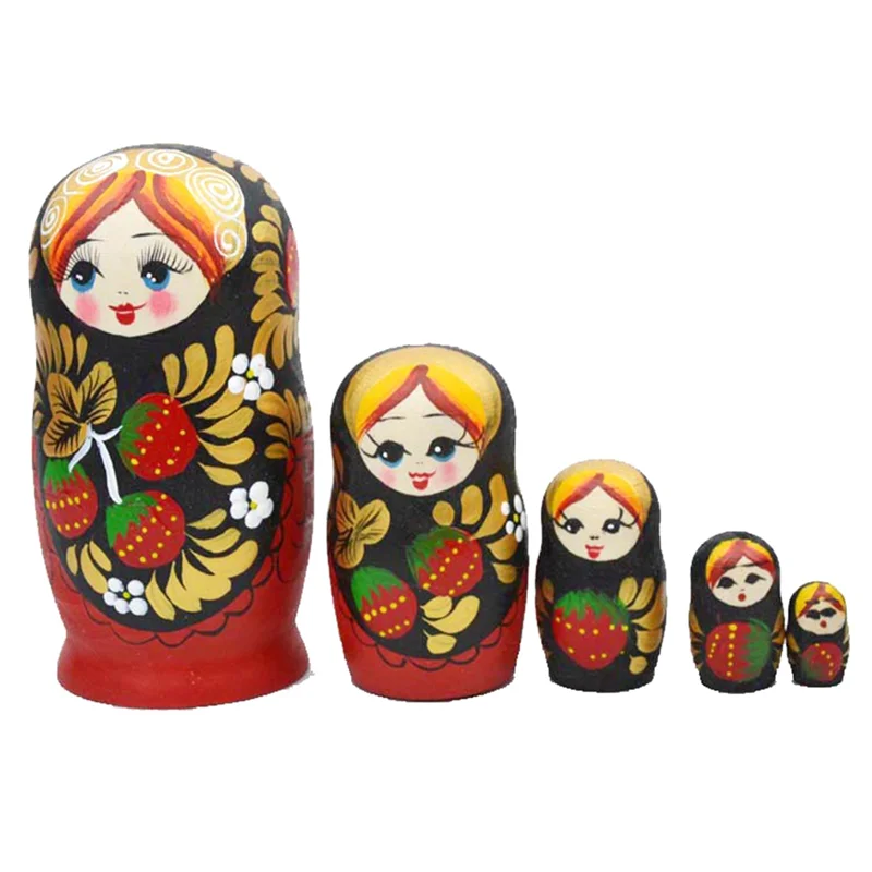 FRIHA-5PCS Matryoshka Dolls Nesting Dolls Handmade Cute Wood Russian Nesting  DIY Northeast Flowers Cute Nesting Dolls