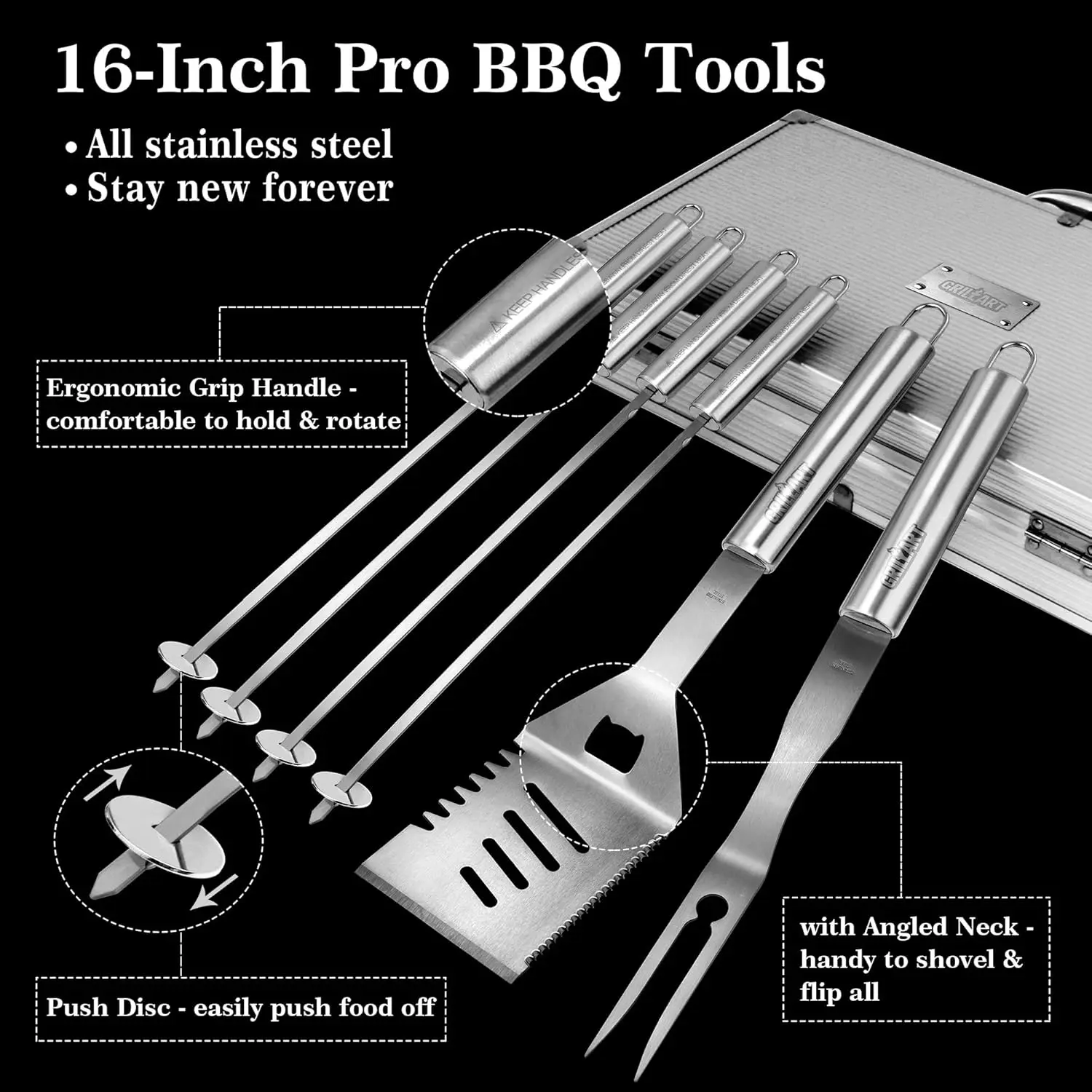 BBQ Grill Utensil Tools Set Reinforced BBQ Tongs 19-Piece Stainless-Steel Barbecue Grilling Accessories w/Aluminum Stor