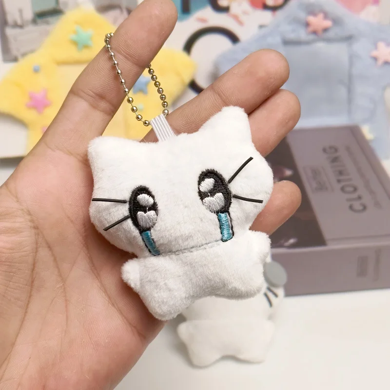 Cute Headphones Kitten Couple Keychain Mini Crying Cat Doll Plush Keyrings For Two Kawaii Small Cat Keychain For Bag Pendant