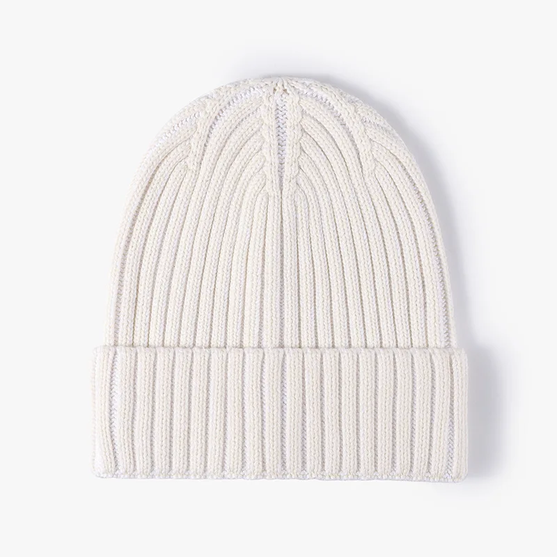 Cotton Cap Beanie Women Men Ribbed Knitted Hat Autumn Winter