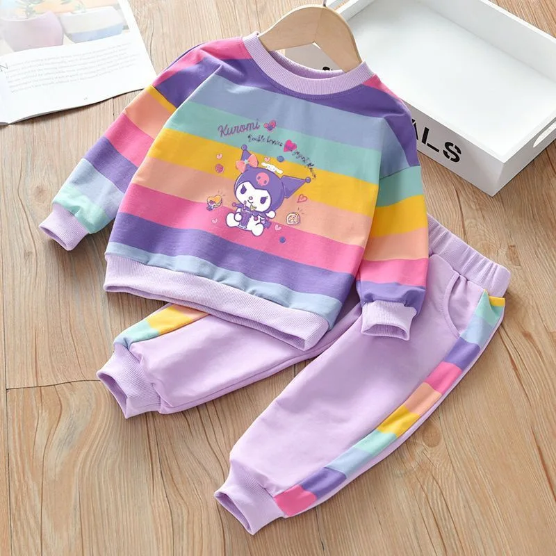 Sanrio Kids Cartoon Cute Print Spring Autumn 2pcs Hoodie+Jogging Pants Tracksuits 3-8 Years Boys Girls Clothes Sets