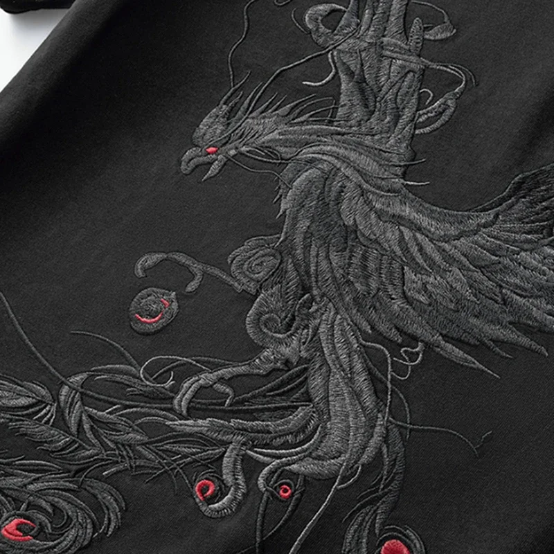 Lyprerazy summer short sleeve men T-shirt tops Chinese style phoenix embroidery original cotton tee shirt