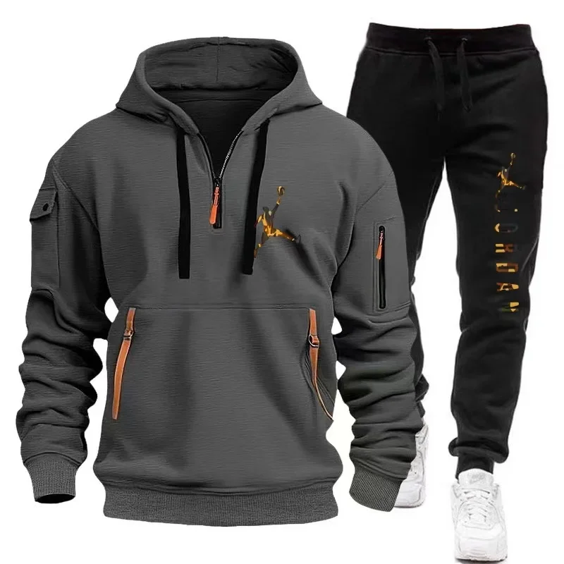 Men\'s suit hoodies 2024 fashion sportswear plus long pants sweatshirt fleece zipper two sizes one-piece sportswear