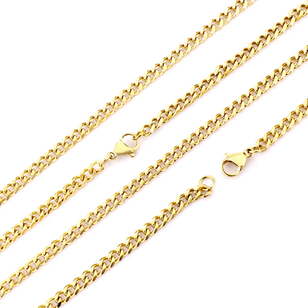 LUXUSTEEL 5Pcs/Lot Punk Cuban Curb Link Chains Necklace For Women Men Golden Color Stainless Steel Collars For Pendants 3.5mm