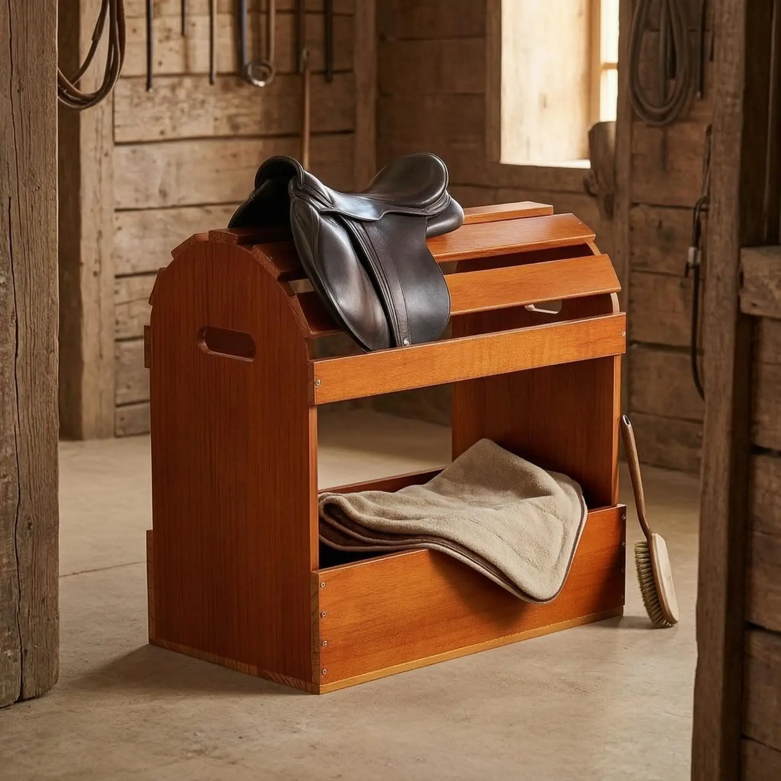 Wooden Saddle Rack Compact Furniture Versatile for Equestrians