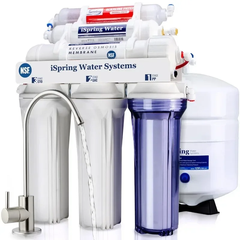 QWiSpring RCC7AK,NSF Certified 75 GPD,Alkaline 6-Stage Reverse Osmois System,pH  Remineralization Water Filter System Under Sink