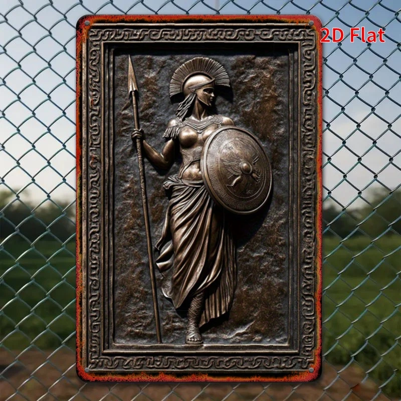 2D Greek Spartan Woman Warrior Relief Metal Plaque Bronze Tone Vintage Wall Decor For Bar Garage Home Office Holiday Gift