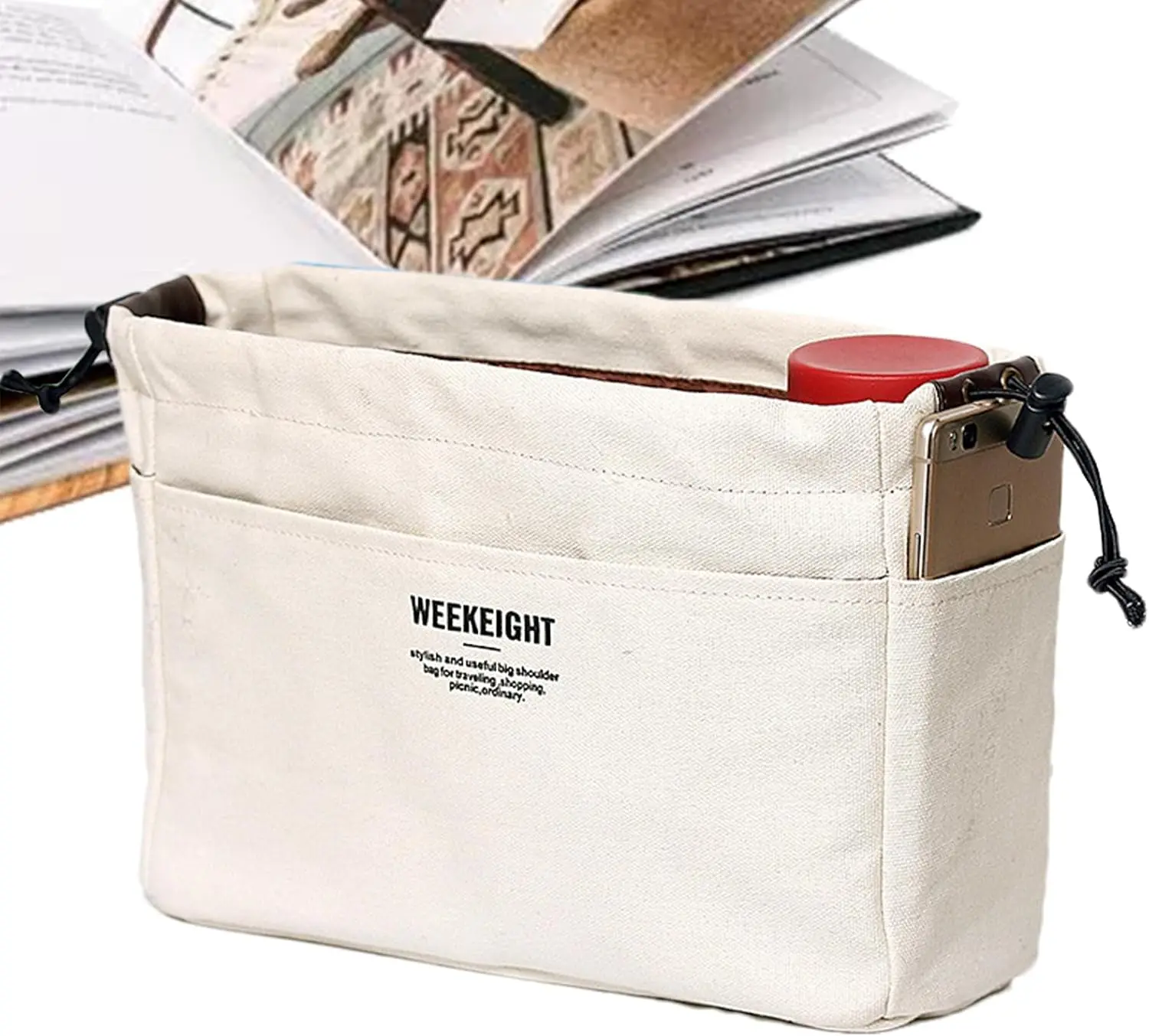 Canvas Cosmetic Storage Bag Waterproof Pouch Multi Compartment Travel Accessory Sturdy Purse Organizer for Home Gym Car Daily