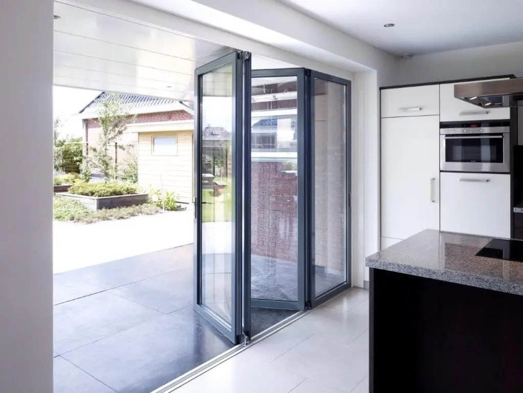 DN Patio Folding Doors Type Accordion Doors Waterproof Interior Entrance Double Glass Folding Door Custom Tempered Frosted Glass