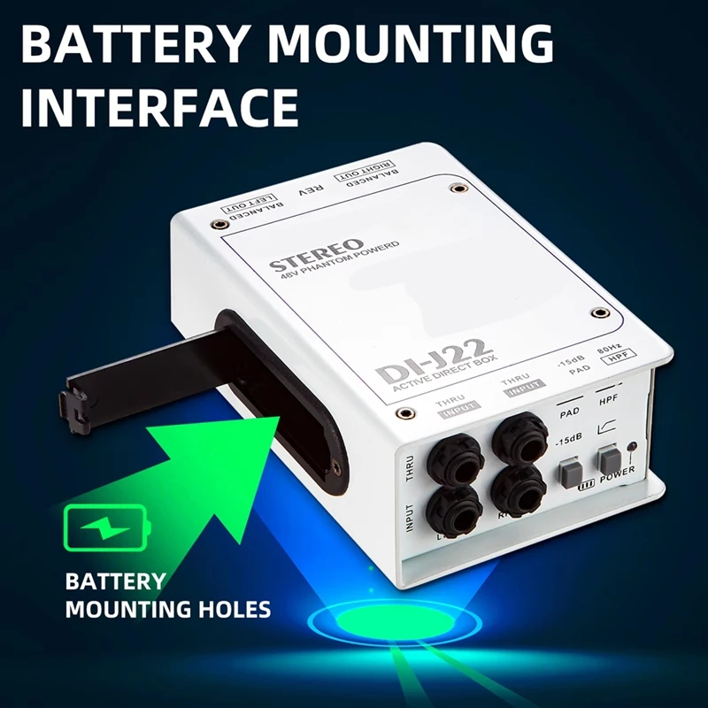For GAZ-J22 Professional Dual Channel Stereo 48V Phantom Power Supply Active Direct Junction Audio DI Box-A22U