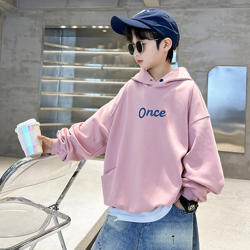 New Fashion Boys Hoodies Sweatshirts Cotton Tops Outwear 2025 Pink Grey Spring Autumn Kids Sport Uniforms Children's Clothing