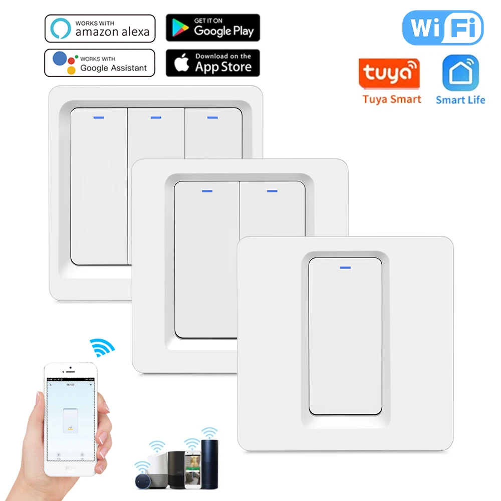 ELEGAN WiFi Tuya interruptor inteligente botón 1/2/3 Gang interruptores de pared sin cable neutro funciona con Alexa Google Home Smart Life