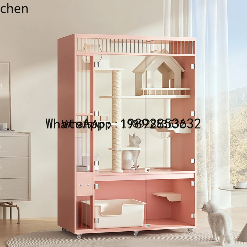 

Вилла X5 с панорамным видом, прозрачным дизайном и элементами из массива дерева, внутренний шкаф-контейнер для кошек, клетка для кошек.