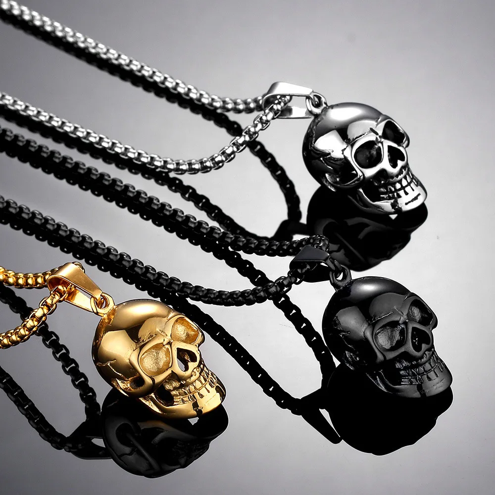 Skull Head Stainless Steel Men Necklaces Pendant Chain Vintage Punk Rock HipHop Cool Things For Women Jewelry Gifts Wholesale