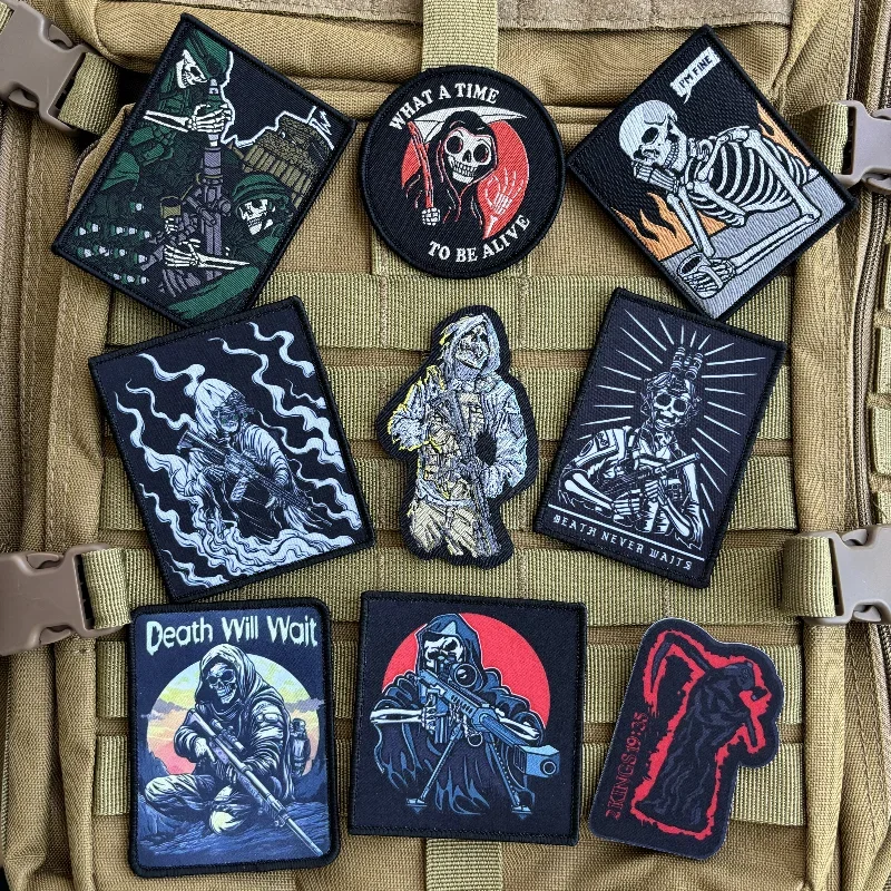 

Skull Soldier Tactical Patch Death Rifleman Reaper Morale Badge Hook and Loop Embroidery Patches Military Backpack Sticker