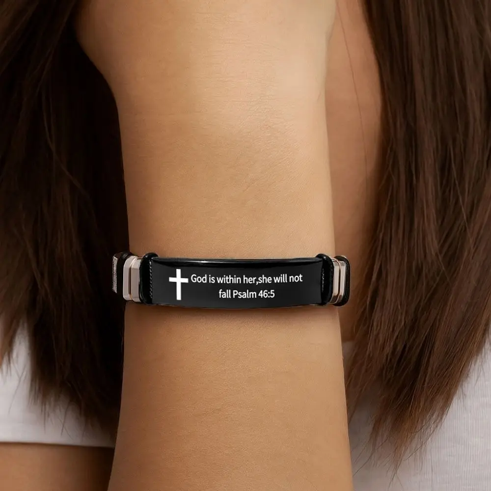 Stainless Steel/PVC Inspirational Quotes Braclets Adjustable Bible Verse Family Friendship Bracelet Silver Cross Braclets