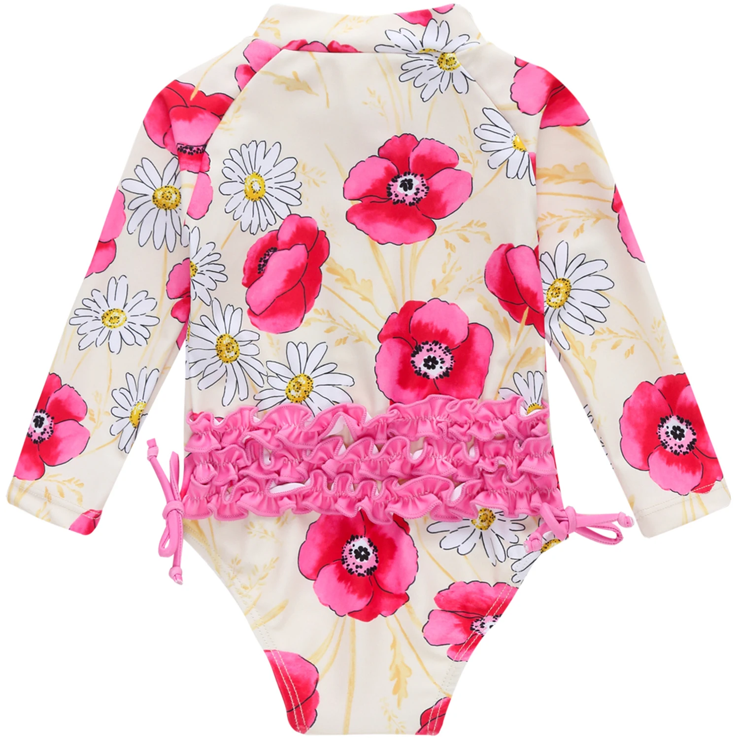 Baby Girl Long Sleeve Swimsuit Cute Rash Guard One Piece Bathing Suit Ruffle Bikini for Newborn Girl Sun Protection Swimwear