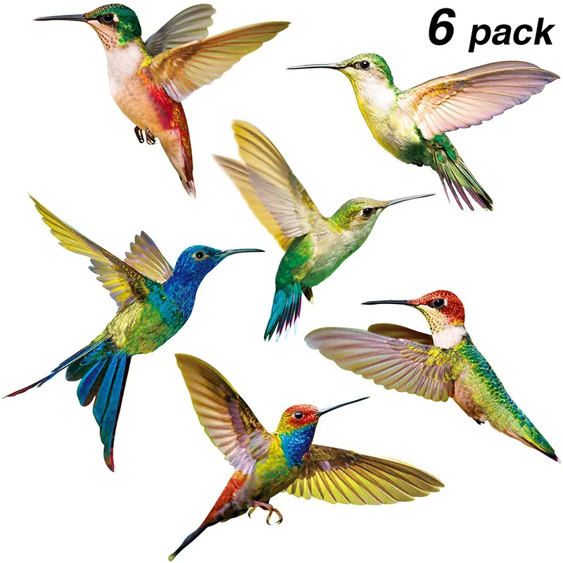 Creative Glass Decals Hummingbird Painting Stickers Non Adhesive Anti-collision Window Clings to Prevent Bird Strikes 6PCS