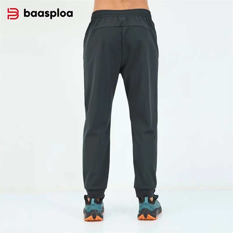 Baasploa Men Jogging Sweatpants Autumn Fashion Solid Color Pocket Plush Warm Trousers Male Casual Drawstring Loose Long Pants