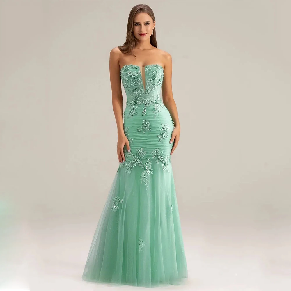

Arya Elegant Sexy Evening Dress Tulle for Floor-Length Strapless Prom Dress Mermaid Embroidery Vestidos De Fiesta Customized