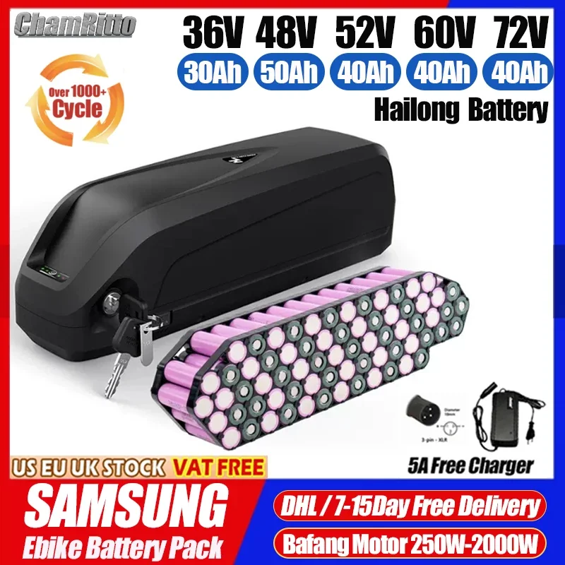

60v 72v 20 24ah 40 50ah 60ah Hailong Batterie Velo Electrique Ebike Bateria 36v 48v 52v 30ah Cham-rider Akumulator 2000w Battery