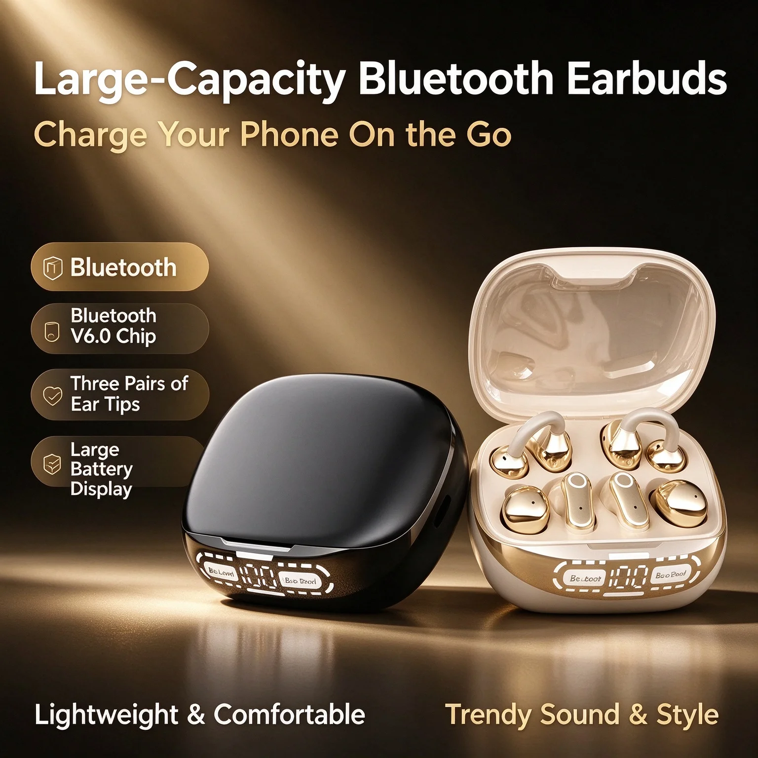 Wireless Bluetooth Earbuds, 3-in-1 Design With LCD Display, Compatible With Mobile Reverse Charging, For Travel And Daily Use