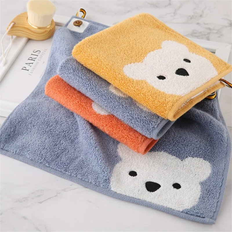 Children Towels Boys Girls Kindergarten Cartoon Bear Pattern Hangable Hand Towel Cotton Baby Face Towel Kids Beathroom Products