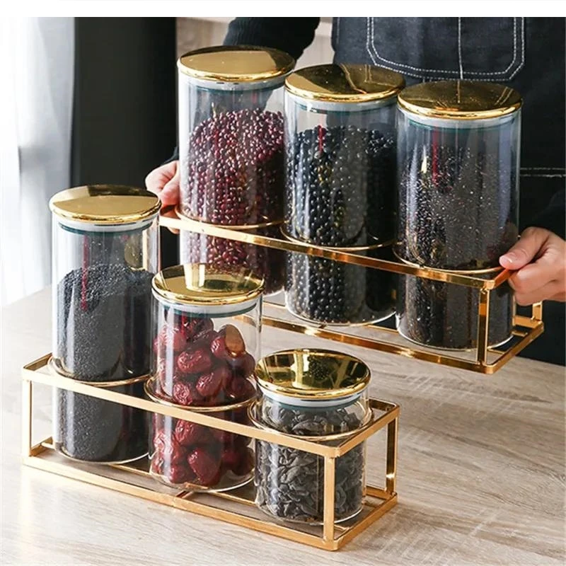 New Single Kitchen Airtight Jar Candy Glass Three-piece Storage for Whole Grains with Lid Box Rack