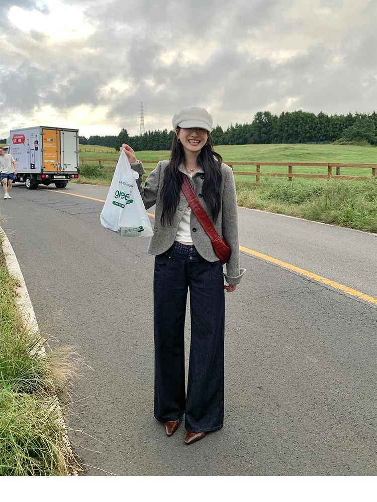 

Джинсы MOWENTI в американском ретро-стиле с накладными карманами, свободные широкие брюки, женские, осенне-зимние, повседневные, удобные.