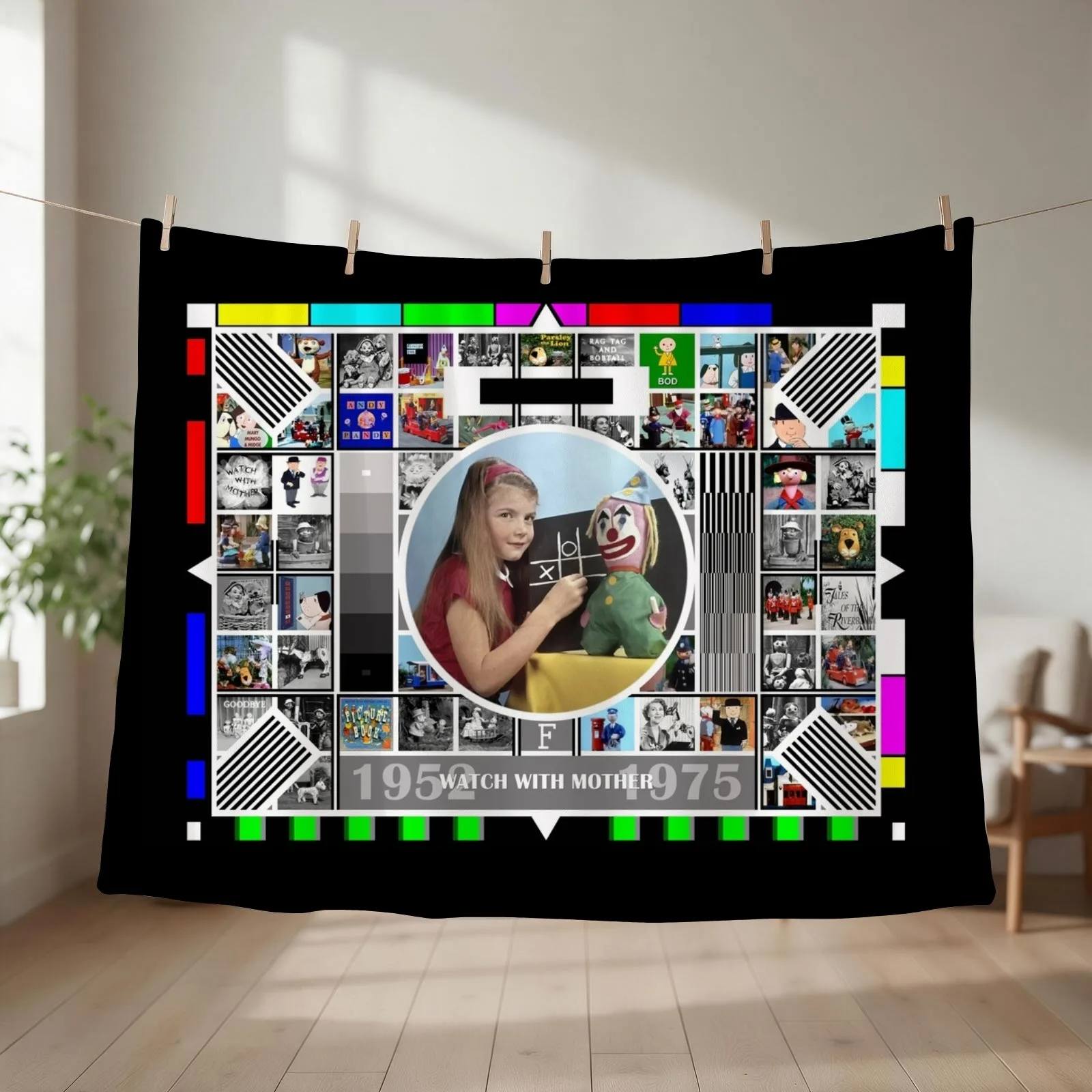 British Test Card 1952 - 1975 Watch With Mother Pop Art V1 Throw Blanket couch cozy soft plush fuzzy picnic outdoor blanket