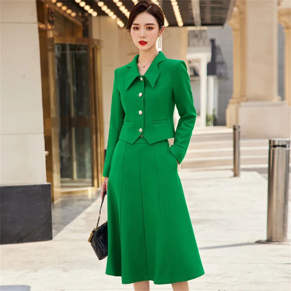 

Elegan Women Dresses Set 2023 New in Elegant Office Lady Formal Two Piece Skirt Suit Female Casual Long Sleeve Jacket with Skirt