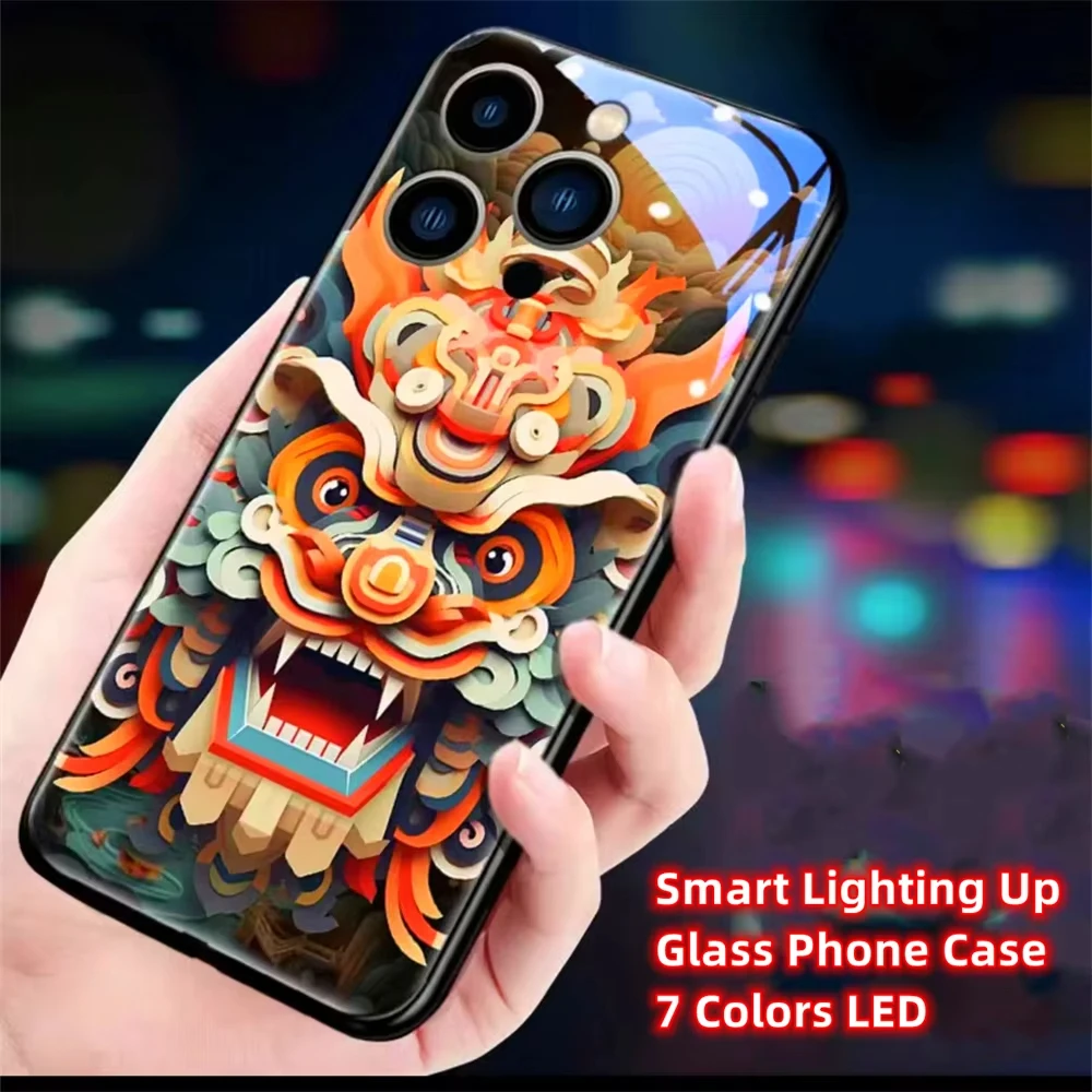 Origami Design Dragon Luminous Phone Case LED Light Up Cover For iPhone 16 15 14 13 12 11 Pro Max XR XS Plus 6 7 8 SE2020