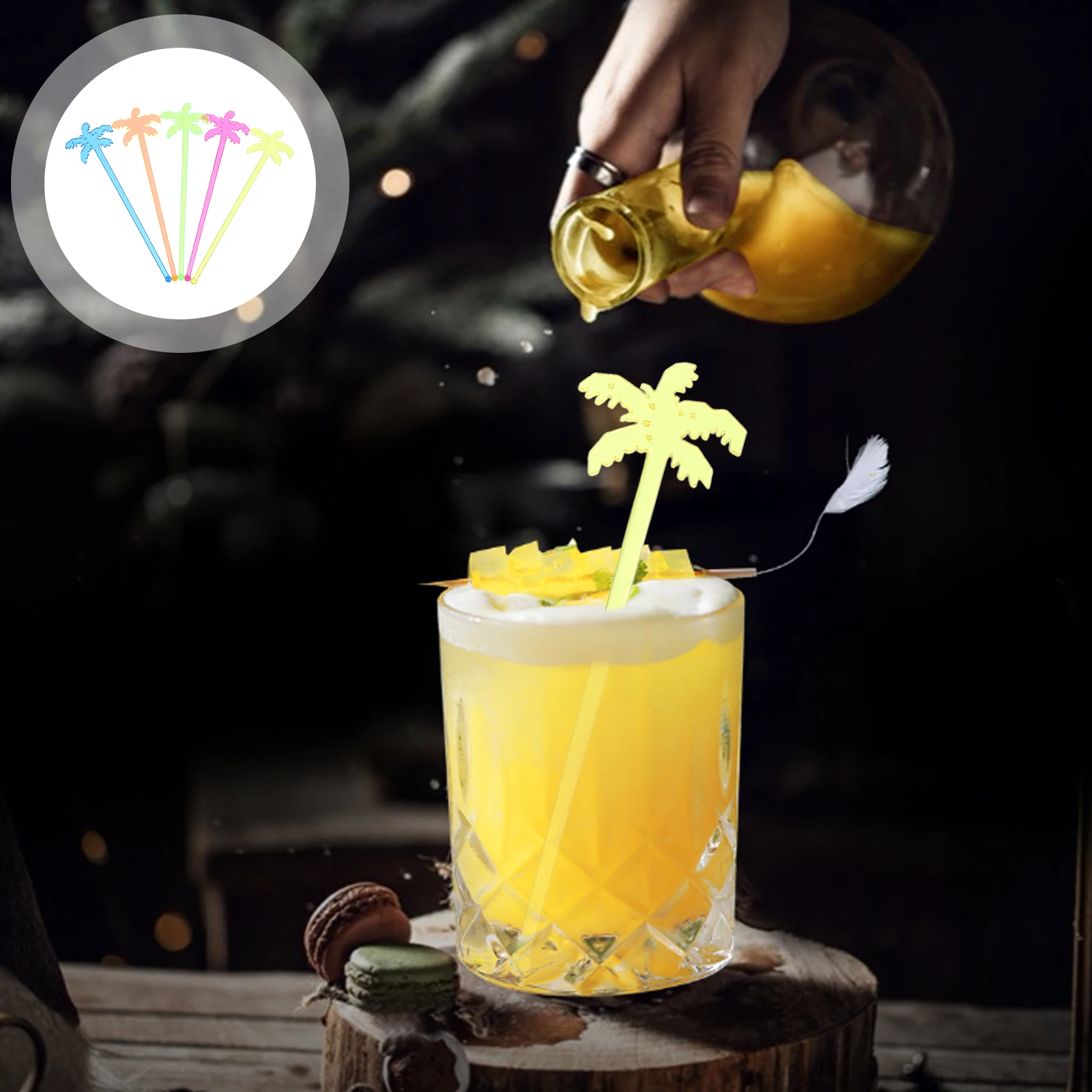 

50 Pcs Coconut Tree Drink Stirrers Swizzle Sticks Plastic Cocktail Stirring Rods Vibrant Colors Practical Use Beverage Agitators