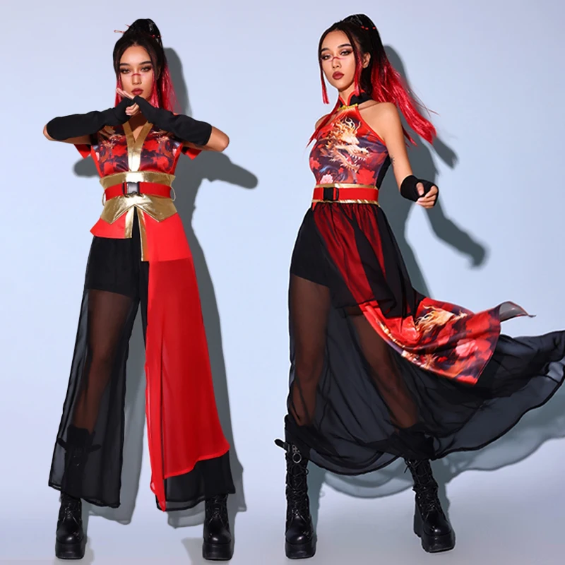 Jazz Dance Costume Adult Chinese Style Stage Performance Clothes Dancer Wear Party Show Suit Nightclub Rave Outfit Female AMY380