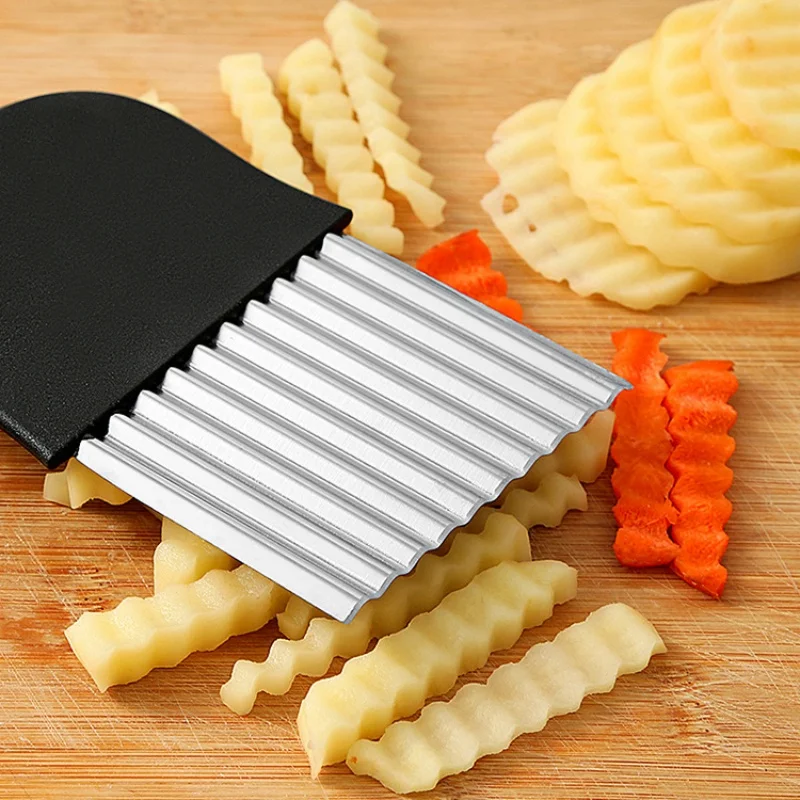 Stainless Steel Potato Chip Slicer Dough Vegetable Fruit Crinkle Wavy Kitchen Knife Cutter Chopper French Fry Maker Tools Gadget