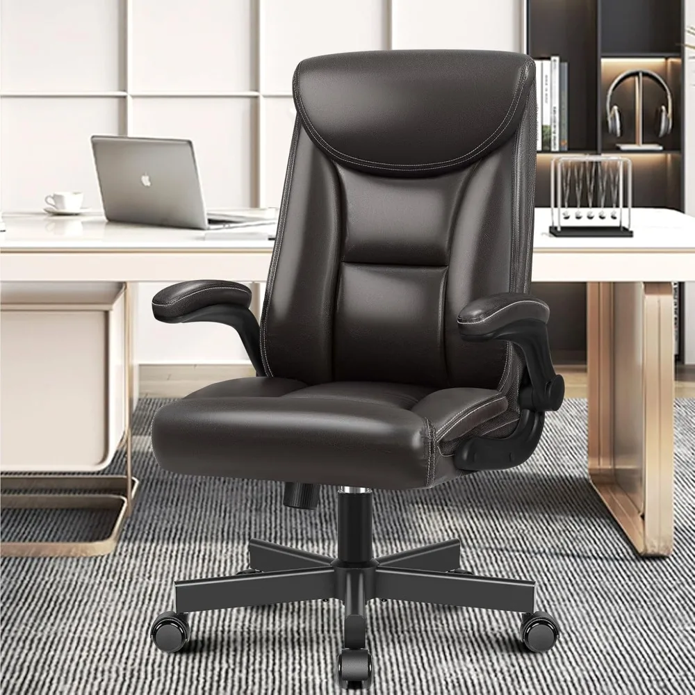 

Executive Office Chair, Leather Ergonomic Office Chair Big and Tall Home Office Desk Chairs with Adjustable Flip-Up Arms Compute